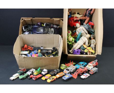 Around 70 play worn diecast models, featuring mid 20th C examples, to include Matchbox, Corgi and Crescent examples, featurin