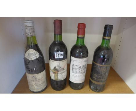 Four bottles of wine including 1979 Chateau Curbin, Saint Emilion Grand Cru Classe, 1978 Chateau Certan-Giraud Pomerol, 1969 