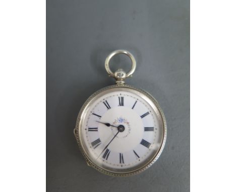 A silver ladies pocket watch with an enamel dialCondition report: Not working with crack to dial but clean condition