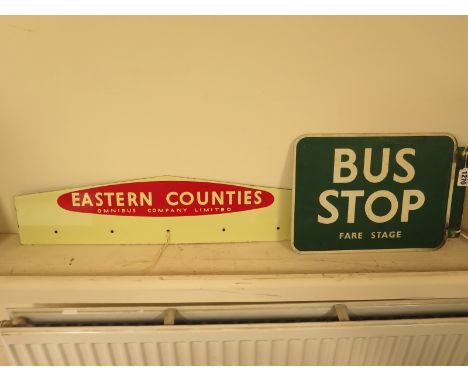 An enamel sign Eastern Counties Omnibus Co. together with Bus stop sign GreenLine Bus Co. London - Height 14cm x 57cm and 33c