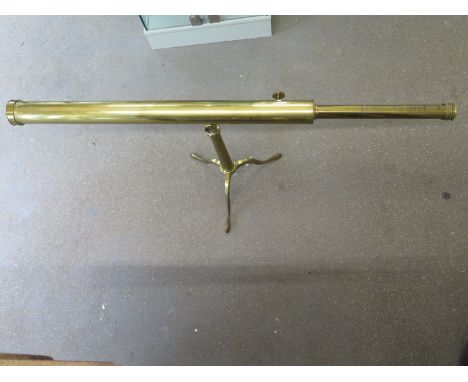 A cased brass telescope with tripod stand, unnamed