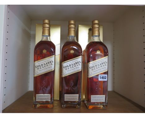 Three bottles of Johnnie Walker Gold label reserve blended Scotch Whisky - 40% vol  1 L