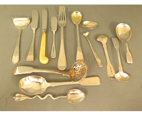 Various items of silver hallmarked wares including tea strainer, fork and spoons - Weight approx. 7 troy oz.