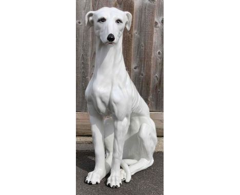 A large Italian mid century white model of a greyhound/dog, 75cm high, 48cm long 