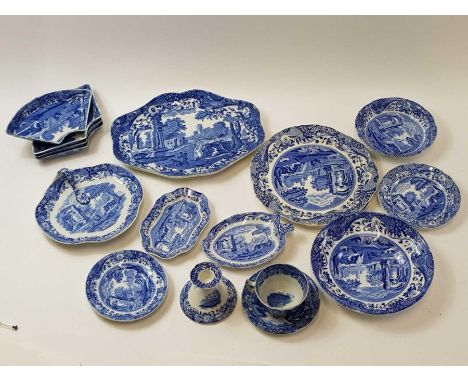 A collection of 19th century Spode blue and white Italian pattern items, including hors d'oeuvres dish, along with various la