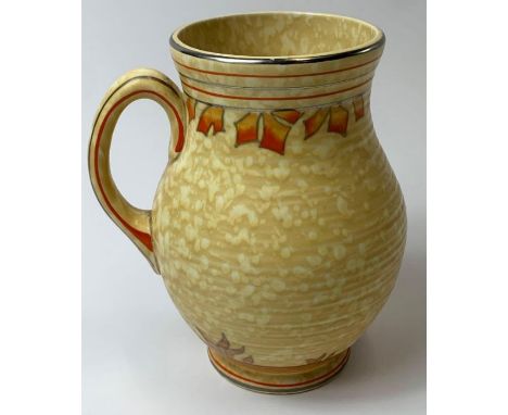 A Crown Ducal Charlotte Rhead Jug, decorated with various plants and flower, on an orange ground, stamped 146 to the base
