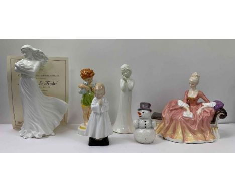 Three Royal Worcester figures, along with Royal Worcester figures and a Globel snowman 