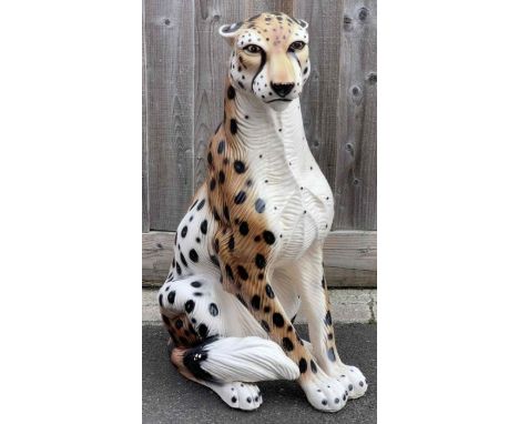 A mid century Italian floor standing ceramic cheetah, 69cm high