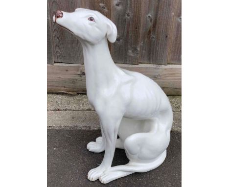 An Italian mid century white model of a greyhound/dog, 59cm high, 39cm long 