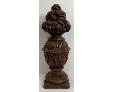 A 20th century oak carved finial, standing on a square base, 38cm high 