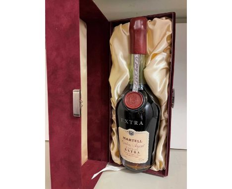 Martell Extra Cordon Argent cognac, 70cl, 43%, in red suede effect gift box with key
