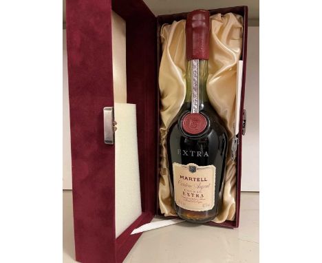 Martell Extra Cordon Argent cognac, 70cl, 43%, in red suede effect gift box with key