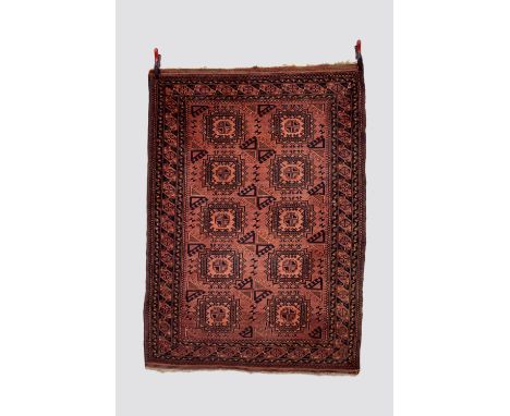 Afghan 2 x 5 gul rug, possibly by the Aranji Turkmen sub-tribe, Aq Chah region, north Afghanistan, second half 20th century, 