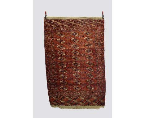 Tekke Turkmen 3 x 10 gul rug, Turkmenistan, early 20th century, 7ft. 3in. X 4ft. 8in. 2.21m. X 1.42m. Slight wear in places w