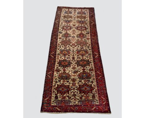 Karaja kelleh, north west Persia, circa 1940s-50s, 13ft. 9in. X 5ft. 4.19m. X 1.52m.  Patch to lower left side border and top