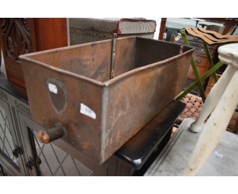 A Bee related metal trough, possibly honey collector, badge reads 'EH Taylor, Bee Appliance Manufacturer......'