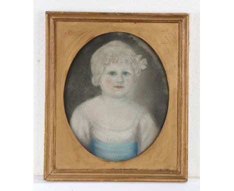 18th Century British school, portrait of a young girl, pastel on board, 27cm x 33cm excluding the frame&nbsp;