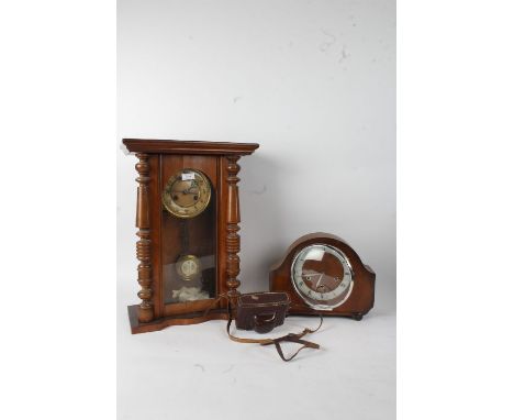 Vienna wall clock with Arabic numerals on a gilt dial together with a mantle clock together with a Illford sportman camera (3