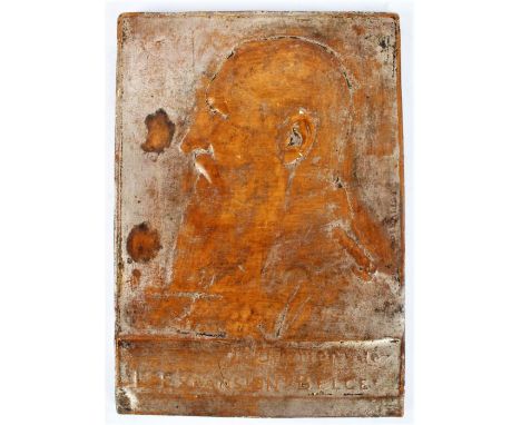 After Godefroid Devreese (1861-1941), plaster portrait plaque 'L'Ouvrier de L'Expansion Belce', impressed marks to verso, 17.