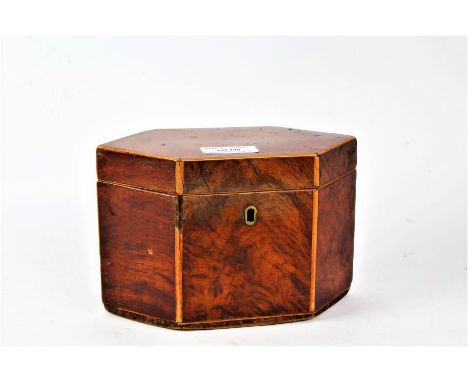 George III burr walnut and boxwood strung tea caddy, 17.5cm wide