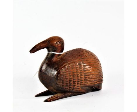 Unusual 19th century table snuff box, modelled as a bird, with sliding lid to the underneath, 14cm long x 11cm high