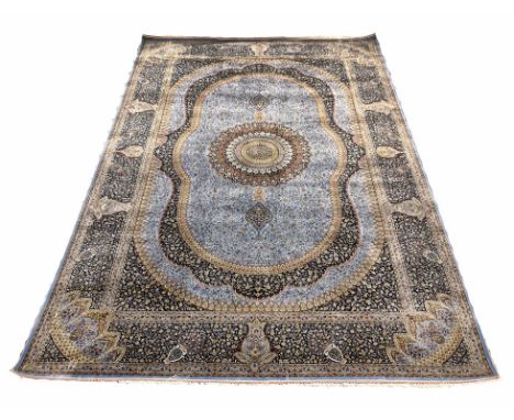 FINE PURE SILK QUM DESIGN CARPET, 225cm x 150cm.