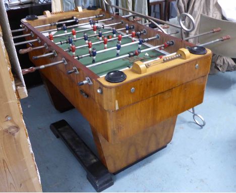 TABLE FOOTBALL, vintage 1930's Belgian, with old money and cork balls for play. (slight faults)