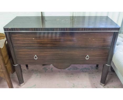 COMMODE, mid 20th century style Macassar ebony, with two long drawers, 127cm W x 46cm D x 93cm H. (with faults)