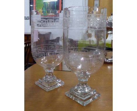 LANTERNS, a pair, vintage style cut glass with Greek key detail, 42cm H. (2)