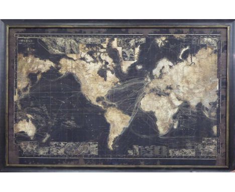MAP OF THE WORLD, vintage style, of large proportions, 180cm x 120cm. 