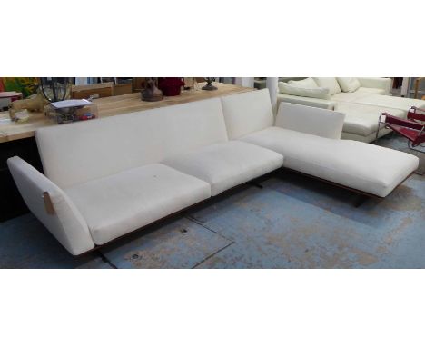 CORNER SOFA, white woven fabric, by Flexform, approx. short side 190cm L, long side 298cm L x 94cm W x 78.5cm H. (with faults