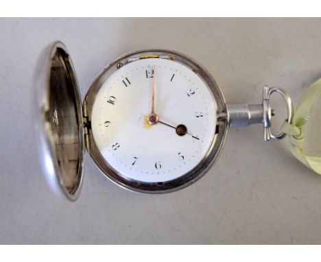 A George III silver hunter pocket watch, signed Plumley Ludgate HIll, hallmarked London 1807, the two piece hinged case with 