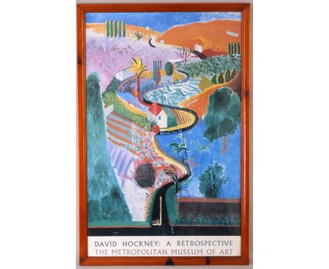 David Hockney, exhibition poster for 'A Retrospective The Metropolitan Museum of Art, 1988' framed, 90 x 60cm