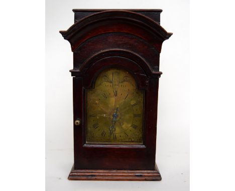 The movement of a verge pocket watch, signed Samson, London, modified into a mahogany cased mantle clock, with brass dial eng