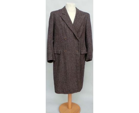 A vintage 1940's or 50's wool herringbone coat by 'Billings & Edmonds' Hanover Square. The coat features a deep back vent, do
