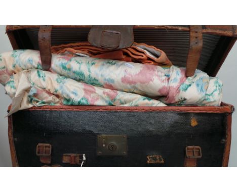A quantity of curtains to include velvet, chintz and heavy linen Designer Guild (in need of good wash!). All in old leather s