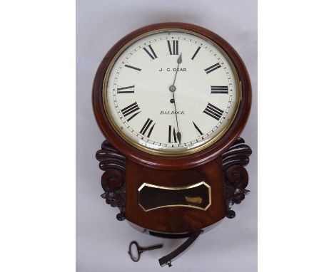 A Victorian mahogany cased wall clock, signed J.G. Dear Baldock, enamel dial with Roman numerals