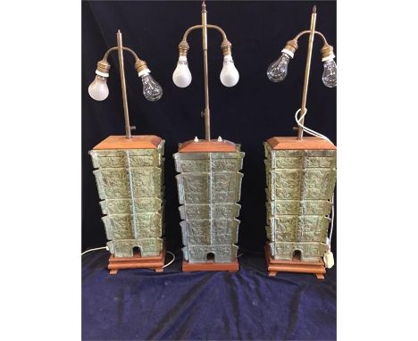 A set of Oriental cast iron lamp bases (shades available for recovering) 