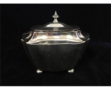 A silver tea caddy with indistinct hallmarks (Total weight 242g)
