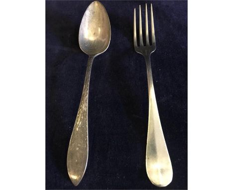 A silver spoon and fork 57.5g (Danish)