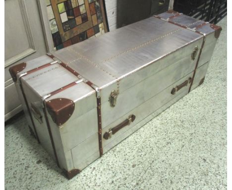LOW TRUNK, Aviator style with a rectangular rising top enclosing storage space over a single drawer, 120cm L x 45cm W x 41cm 