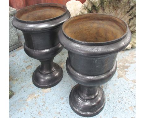GARDEN URNS, a pair, vintage cast iron, 47cm H. (2)