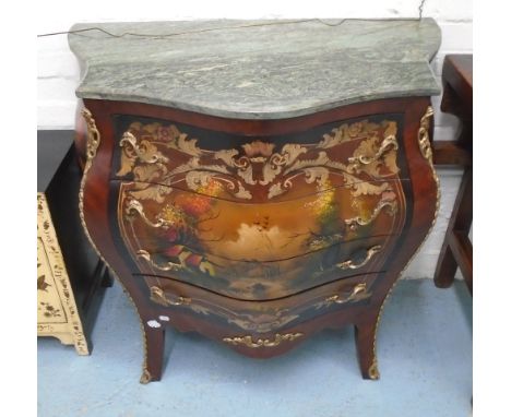 BOMBE COMMODE, Louis XV style with four drawers below with marble top, 92cm x 52cm x 91cm H.