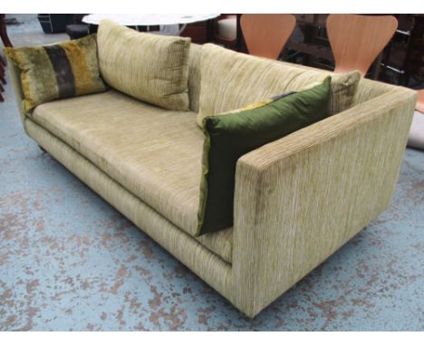 DESIGNERS GUILD SOFA, with lime green upholstery, 207cm L x 6cm H x 94cm D.