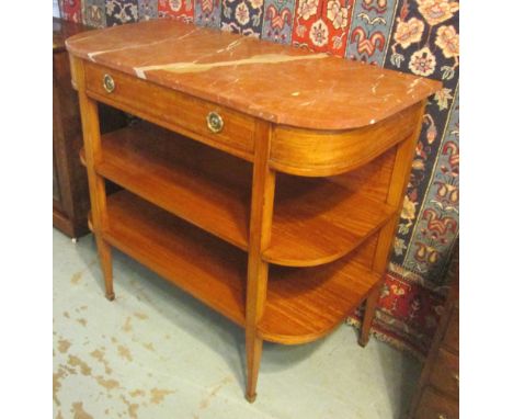 CONSOLE A DESSERTE, Edwardian satinwood with a marble top over a frieze drawer and shelves on square tapered supports with sp