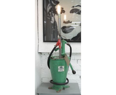 FLOOR LAMP, made from a converted vintage Baelz hand operated oil pump by Bee Rich, finished with an Edison style bulb, appro
