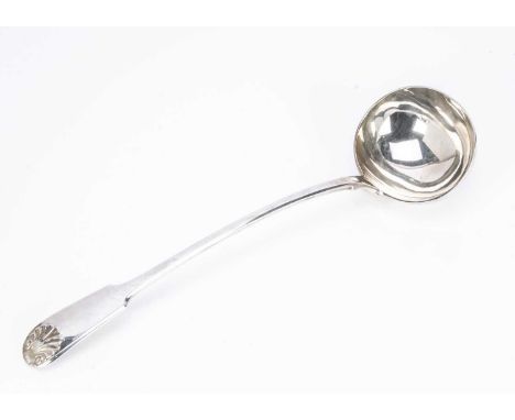 A Victorian silver soup ladle by George Wintle, London 1861, fiddle and shell handle, 35cm long and 10 ozt