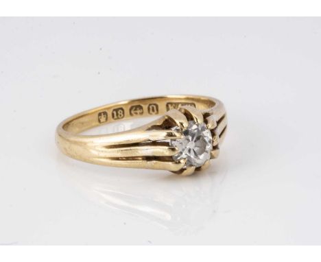 A Victorian diamond solitaire signet ring, the old cut diamond in claw setting, ring size N, dated Birmingham 1888, diamond w