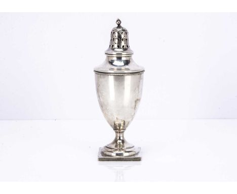 An Art Deco period sugar sifter, 4.79 ozt and 18.5cm high, finial bent