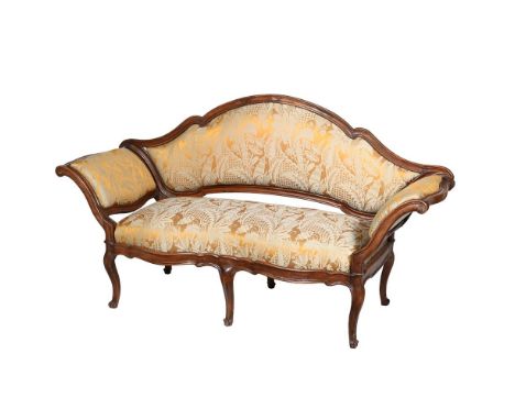 AN ITALIAN CHESTNUT SOFA OR CANAPE MID 18TH CENTURY  With removable yellow damask style upholstery  114cm high, 200cm wide, 6